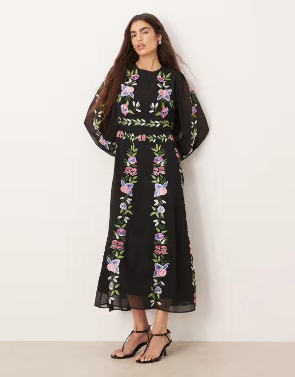 ホープ＆アイビー レディース トップス ワンピース ハイネック 刺繍 Hope Ivy high neck embroidered midaxi dress Black ブラック
