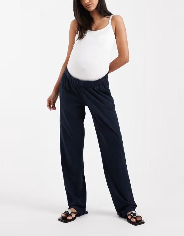ママライシアス レディース ボトムス カジュアルパンツ ワイドレッグ マタニティ Mamalicious Mamalicious Maternity under the bump lightweight wide leg summer pants Navy B