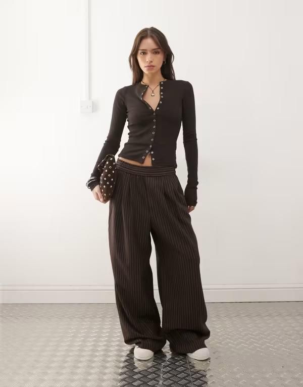 コルージョン レディース ボトムス カジュアルパンツ COLLUSION pull on pants in chocolate stripes Chocolate チョコレート 16,410円