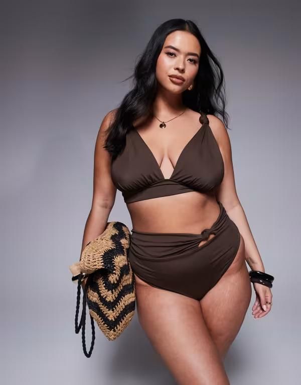 エイソス レディース 水着 トップのみ ASOS Curve ASOS DESIGN Curve Nina knot bikini top in chocolate Brown ブラウン