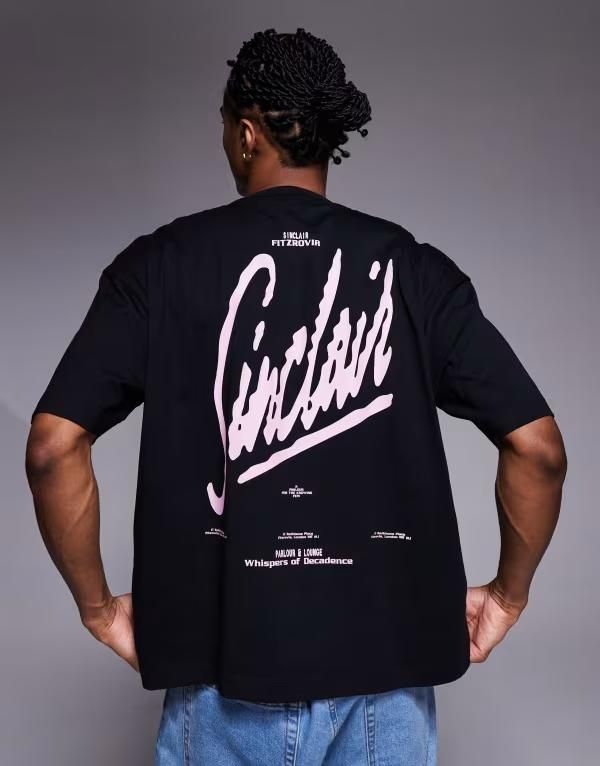 エイソス メンズ トップス Tシャツ グラフィック ASOS DESIGN boxy oversized tshirt with text graphic Black ブラック