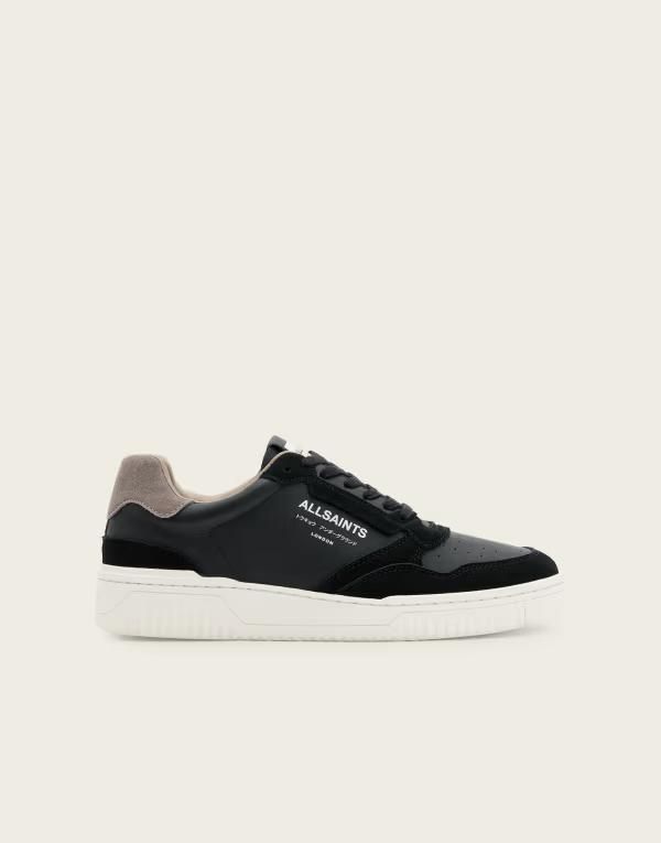 オールセインツ メンズ シューズ スニーカー レザー ロゴ AllSaints Regan leather low top logo sneakers Blackgray ブラック
