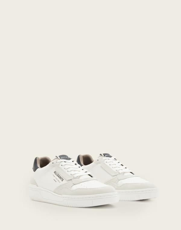 オールセインツ メンズ シューズ スニーカー レザー ロゴ AllSaints Regan leather low top logo sneakers Chalk whiteblack ホワイト