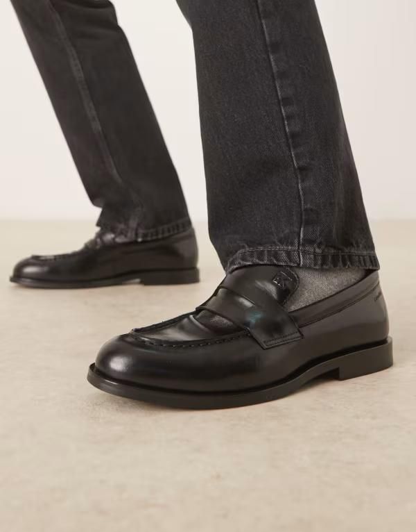 カルバンクライン メンズ シューズ スリッポン・ローファー Calvin Klein Essential penny loafers with brandetailing Triple Black ブラック
