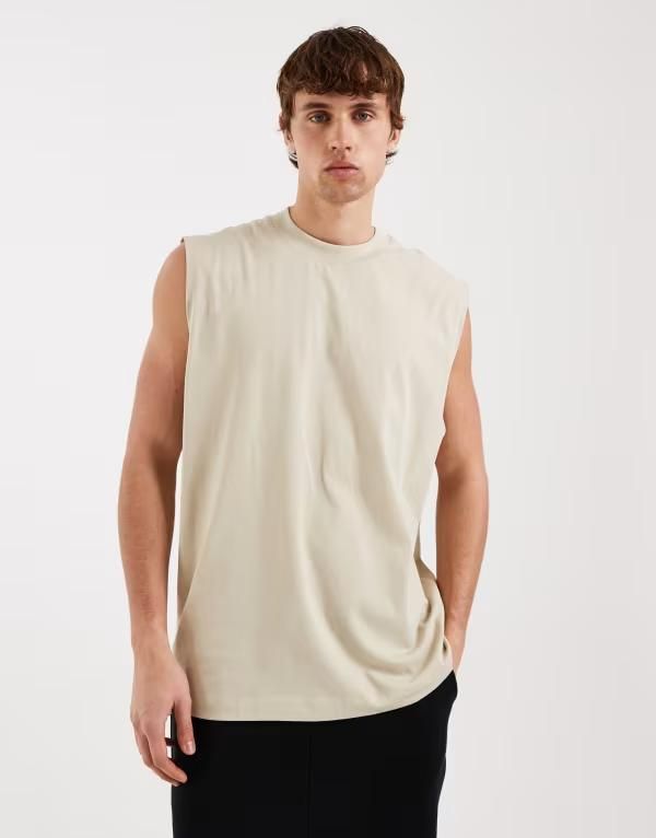 エイソス メンズ トップス ベスト ASOS DESIGN essentials oversized tank in stone Pelican ストーン