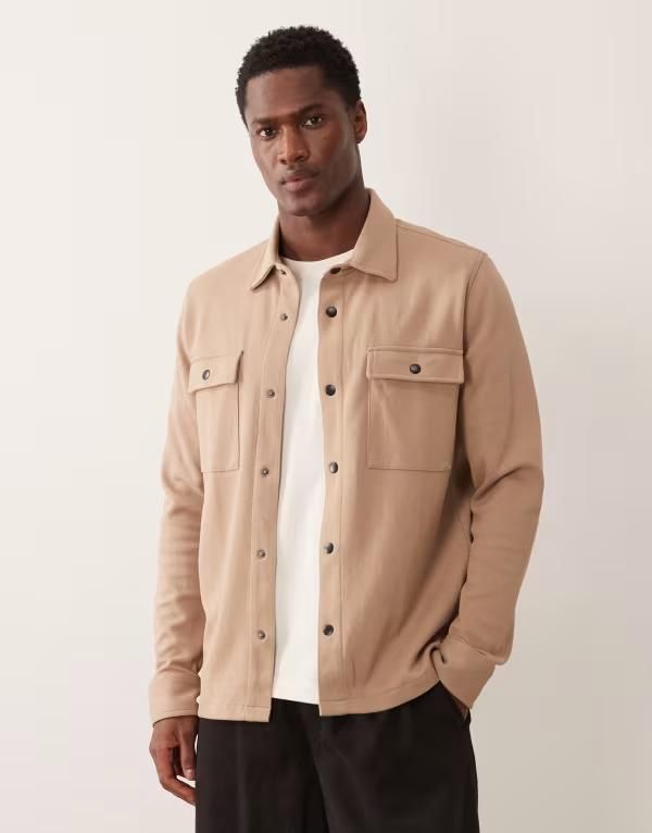 セレクティッド メンズ アウター ジャケット・ブルゾン スウェット シャツ Selected sweatshirt shacket Savannah Tan タン