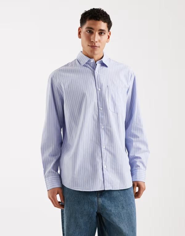 ジャック アンド ジョーンズ メンズ トップス シャツ Jack Jones poplin striped shirt Celestial Blue ブルー