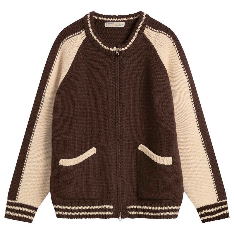 フリズムワークス メンズ アウター カーディガン ウール FrizmWORKS Wool Varsity Zip Cardigan Brown ブラウン