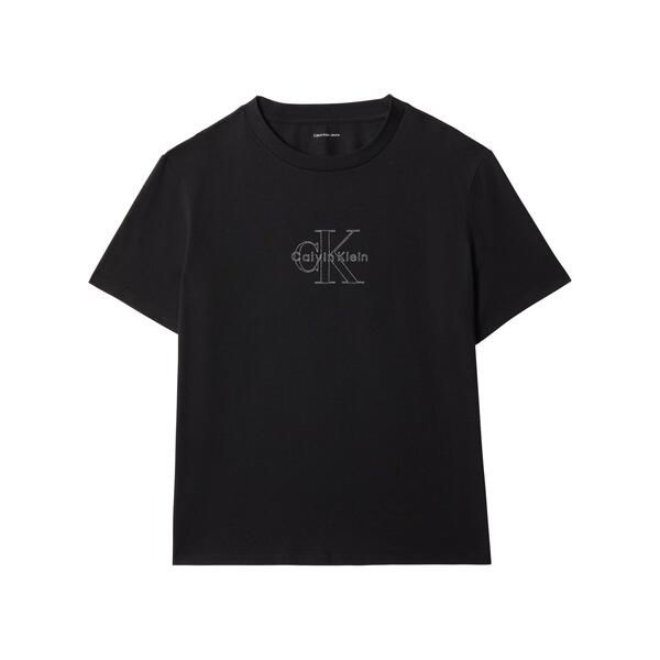 カルバンクライン レディース トップス Tシャツ ロゴ Calvin Klein Jeans Womens Logo TShirt Glitter Black ブラック