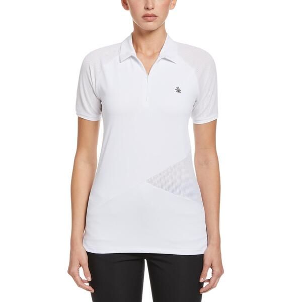 オリジナルペンギン レディース トップス Tシャツ アシンメトリー Original Penguin Womens Zipped Asymmetrical Short Sleeve Performance TShirt Bright White ホワイト