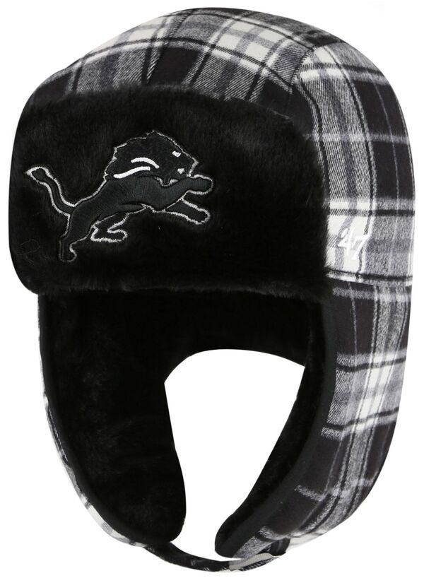 フォーティーセブン レディース アクセサリー 帽子 ニット 47 Adult Detroit Lions Black Plaid Trapper Knit Hat NoColor ブラック