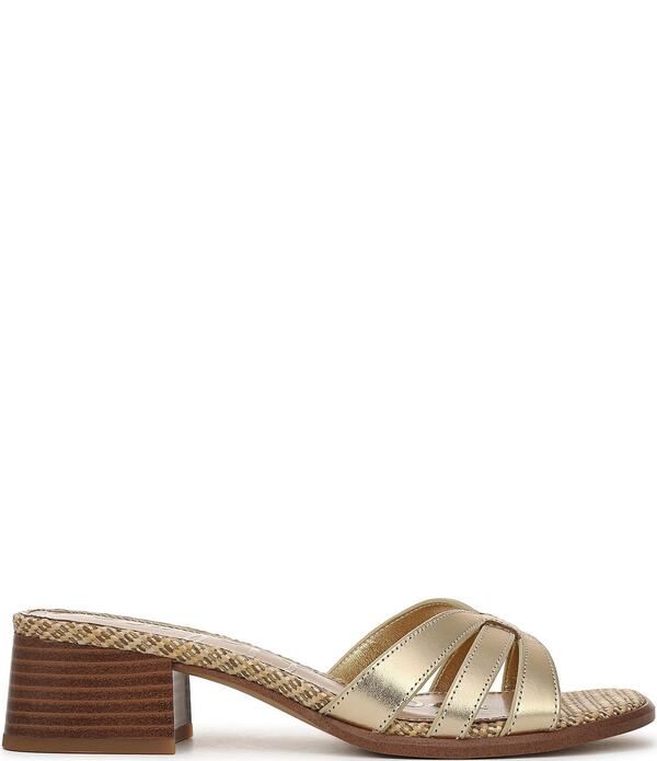 サムエデルマン レディース シューズ サンダル トール レザー ロゴ Sam Edelman Farrin Metallic Leather and Raffia Double Logo Slide Sandals Amber Gold アンバー
