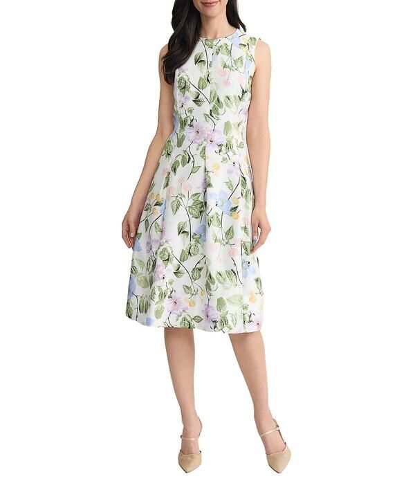 カスパール レディース トップス ワンピース フラワー柄 プチ プリント ノースリーブ フラワー Kasper Petite Size Floral Print Sleeveless Box Pleat Dress Lily White Multi ホワイト