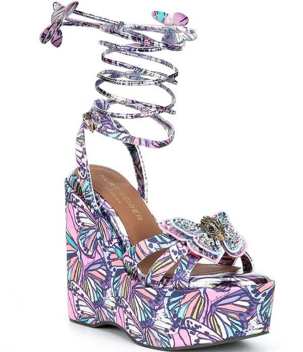 カートジェイガーロンドン レディース シューズ サンダル プラットフォーム シルク アンクル Kurt Geiger London Butterfly Silk Ankle Tiembellished Platform Wedge Sandals Lilac