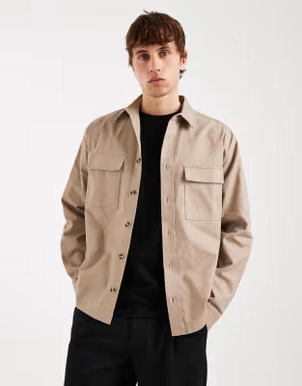 エイソス メンズ トップス シャツ ASOS DESIGN relaxed shirt BEIGE ベージュ