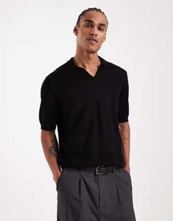 オンリーアンドサンズ メンズ トップス ポロシャツ リラックスフィット ONLY SONS relaxed fit split neck polo shirt Black ブラック