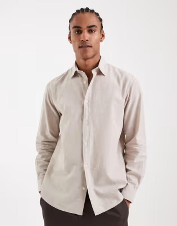 ジャック アンド ジョーンズ メンズ トップス シャツ リネン Jack Jones linen regular shirt String ベージュ