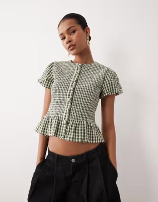 ノーバディーズ チャイルド レディース トップス シャツ ギンガムチェック ギンガム Nobodys Child Lana top gingham Green グリーン