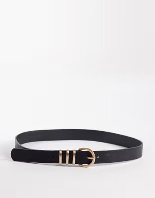 ヴェロモーダ レディース アクセサリー ベルト レザー フェイクレザー Vero Moda faux leather belt with multi keeper and gold tone Black brushed gold ブラック