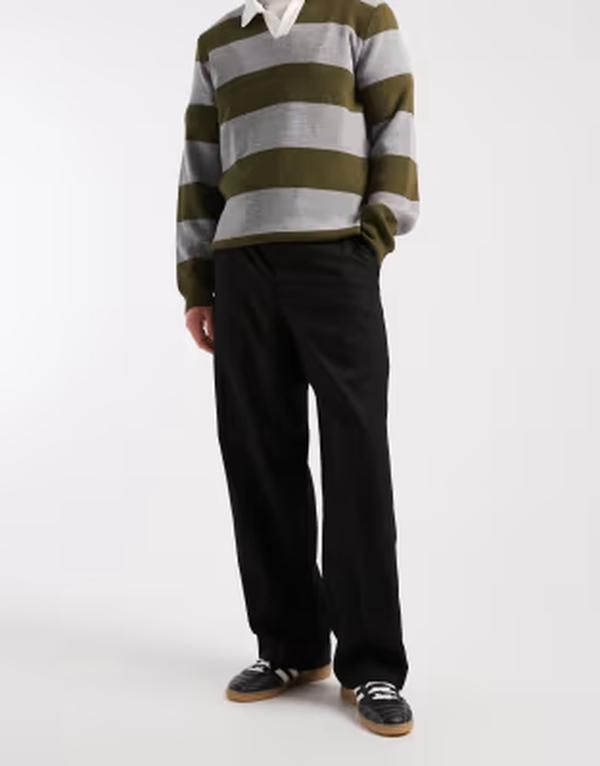 ジャック アンド ジョーンズ メンズ ボトムス カジュアルパンツ ワイドレッグ Jack Jones Toby wide leg tailored pants Black ブラック