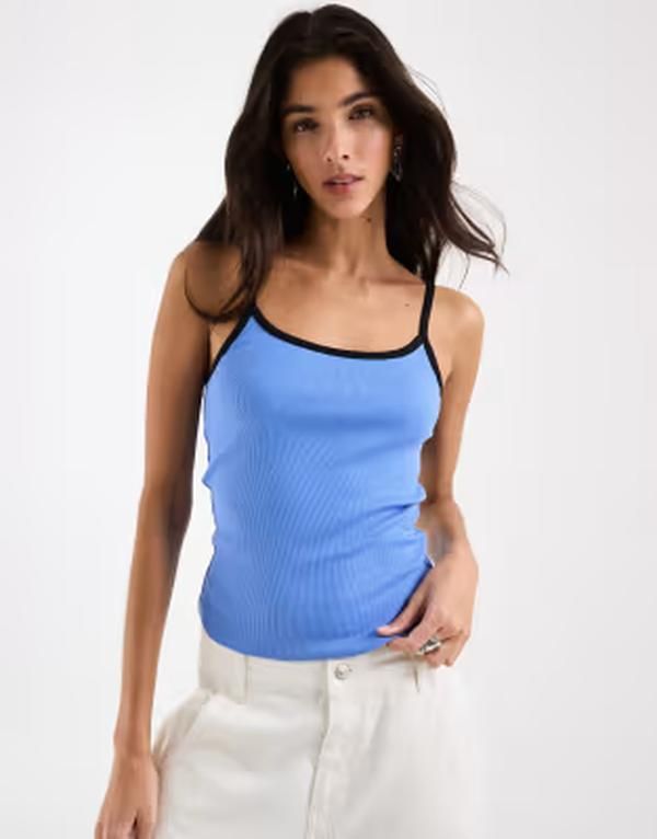 エイソス レディース トップス シャツ コントラスト ASOS DESIGN contrast binding scoop detail tank top BLUE ブルー