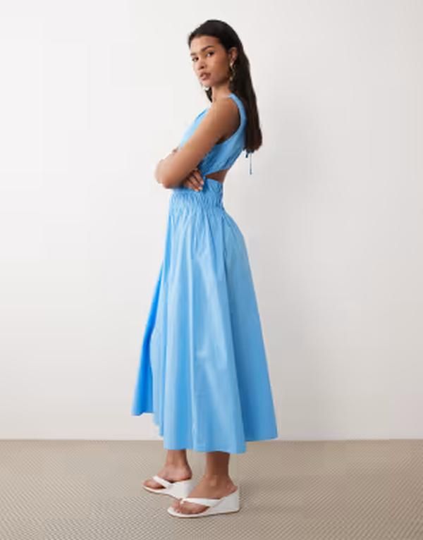 ノーバディーズ チャイルド レディース トップス ワンピース ギャザー ミディ Nobodys Child Carrie ruched midi dress Blue ブルー