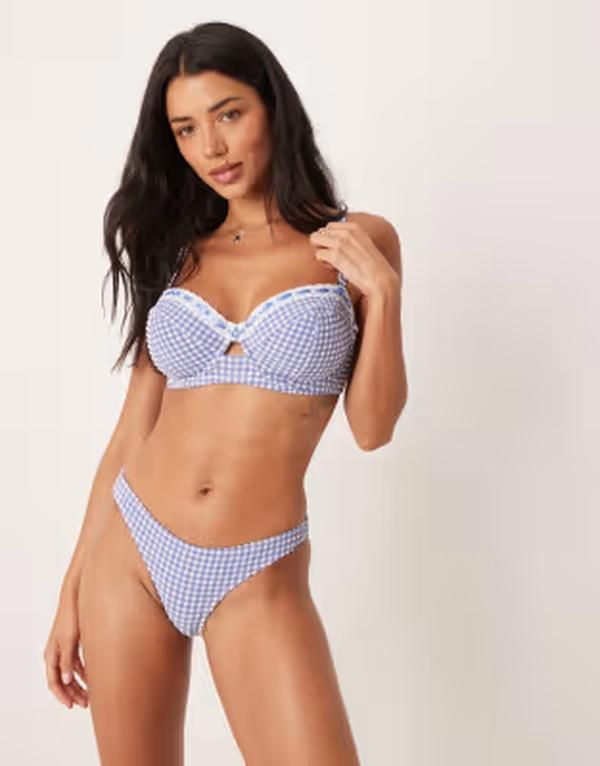ピークボー レディース 水着 トップのみ ギンガムチェック プリント ギンガム Peek Beau gingham print underwire bikini top BLUE ブルー
