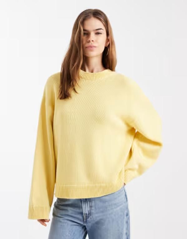 エイソス レディース アウター ニット・セーター コットン ASOS DESIGN knit wide sleeve cotton blend sweater in yellow Buttermilk yellow イエロー