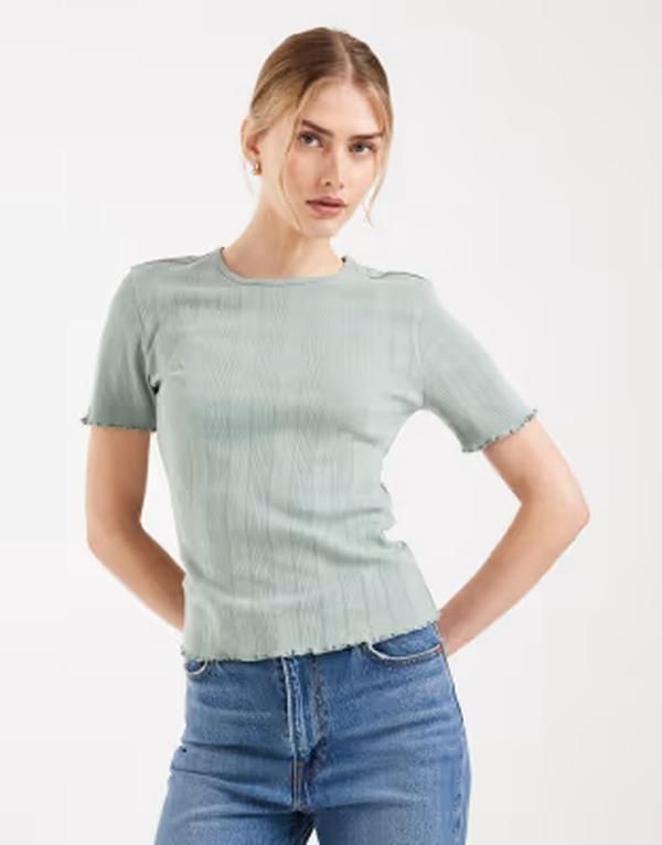 オンリー レディース トップス Tシャツ ONLY pointellettucedge top in sage Jadeite セージ