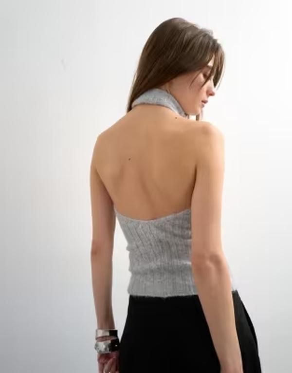 トップショップ レディース トップス ベスト ドレープ ニット Topshop knit drape neck low back top LIGHT GRAY グレー