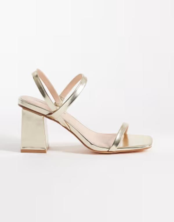 ロンドンレベル レディース シューズ サンダル ヒール London Rebel Ash strappy mid block heeled sandals Gold ゴールド