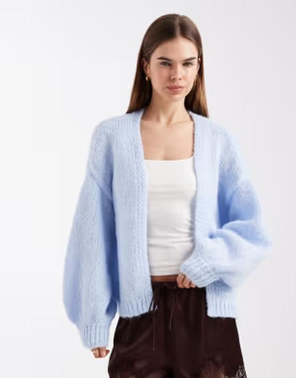 ヴェロモーダ レディース アウター カーディガン Vero Moda soft blouson sleevedge to edge cardigan in soft CM Blue ブルー