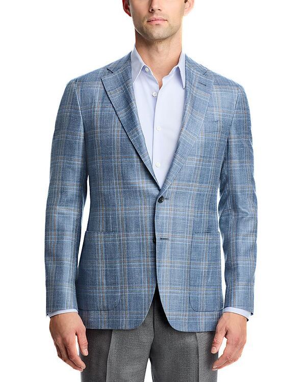 カナーリ レディース アウター ジャケット・ブルゾン ウール シルク コート リネン Canali Kei Wool Silk Linen Plaid Unstructured Trim Fit Sport Coat Blue ブルー