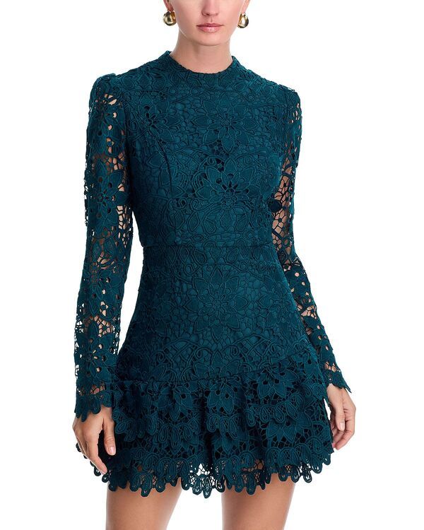 アクア レディース トップス ワンピース ミニ レース AQUA Lace Long Sleeve Flounce Mini Dress Exclusivemerald Green グリーン