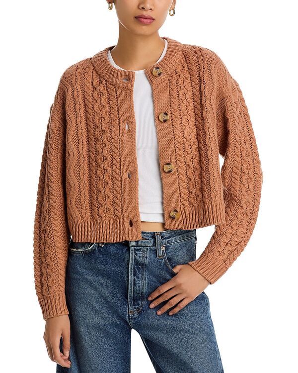 アクア レディース アウター カーディガン セーター ニット AQUA Cable Knit Cardigan Sweater Exclusive Mocha Mousse モカ