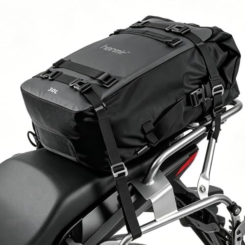 hanmir バイク シートバッグ 30L 大容量 ツーリングバッグ モジュールモトパック 防水 多機能 拡張性 専用固定ベルト・ショルダーベルト付き 取り付け簡単 バイクドライパック テールバック バイク用ドライバッグ 1個 (30L)ts 2418cc93