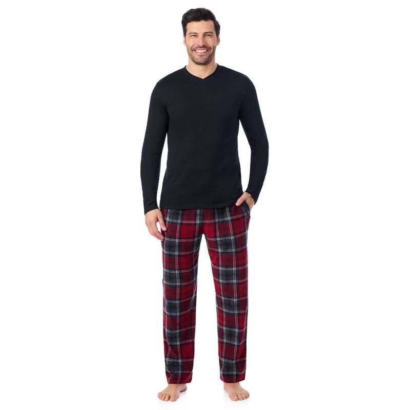 クドルドッズ レディース アンダーウェア ナイトウェア パンツ フリース Mens Cuddl Duds Cabin Fleece Pajama Top and Pajama Pantset Red Plaid レッド