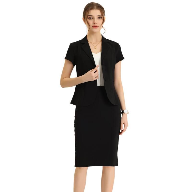アレグラ ケー レディース トップス ワンピースカート ブレザー ジャケット ALLEGRA K Womens Business 2 Piece Suit Set Short Sleeve Blazer Jacket Pencil Skirt Black ブラ