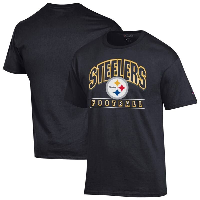 チャンピオン レディース トップス Tシャツ Mens Champion Black Pittsburgh Steelers Football TShirt Stl Black ブラック
