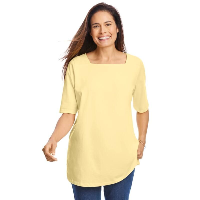 ウーマン ウィズイン レディース トップス Tシャツ プラスサイズ Woman Within Plusize Perfect ElbowSleeve SquareNeck Tee Banana