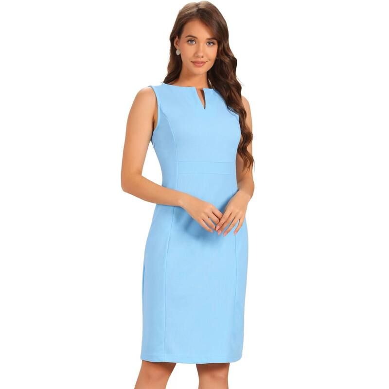 アレグラ ケー レディース トップス ワンピース Vネック ノースリーブ ALLEGRA K Womens V Neck Work Businessleeveless Bodycon MidLength Pencil Dresses Light Blue ブル