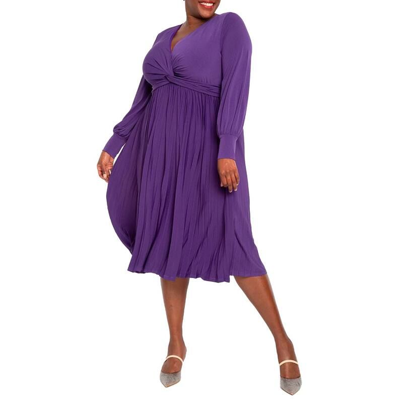 エロクイ レディース トップス ワンピース プリーツスカート プラスサイズ プリーツ スカート Eloquii Womens Plusize Knot Front Pleated Skirt Dress Violet Indigo インディゴ