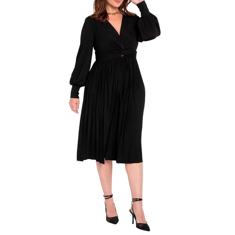 エロクイ レディース トップス ワンピース プリーツスカート プラスサイズ プリーツ スカート Eloquii Womens Plusize Knot Front Pleated Skirt Dress Black Onyx ブラック