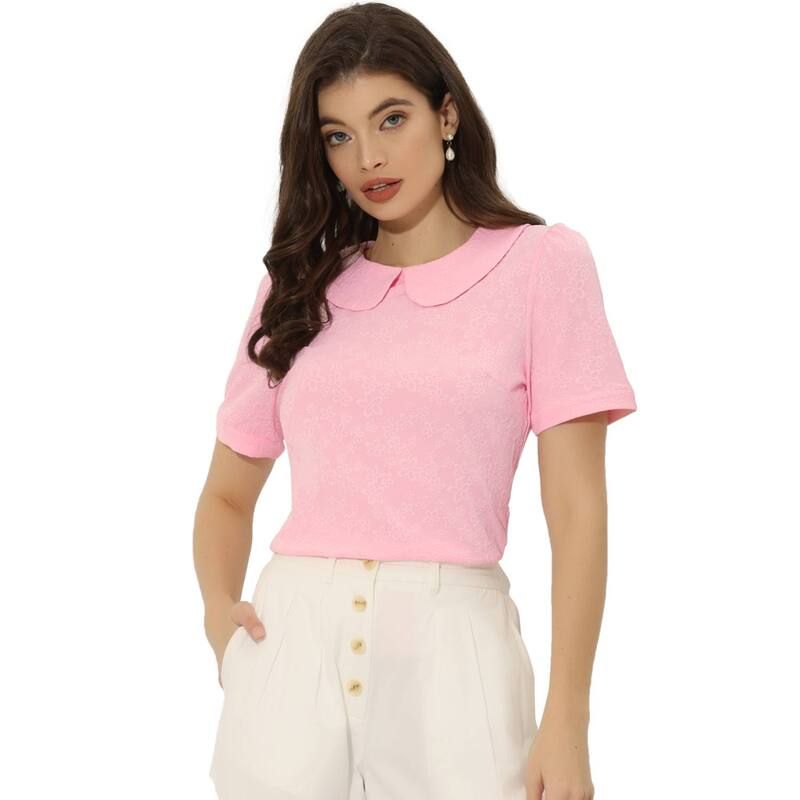 アレグラ ケー レディース トップス シャツ フラワー柄 ブラウス フラワー ALLEGRA K Peter Pan Collar Blouse For Womens Floral Short Sleeve Kawaii Topink ピンク
