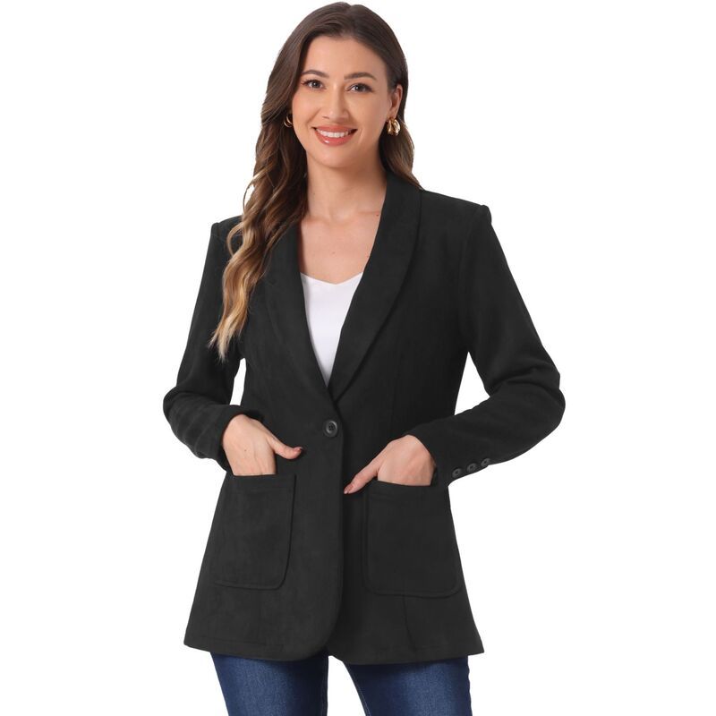 アレグラ ケー レディース アウター ジャケット・ブルゾン スエード ブレザー ALLEGRA K Faux Suede Blazer for Womens Lapel Collar One Button Dressy Suit Jacket Black ブラ