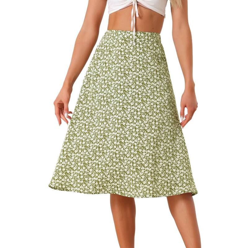 アレグラ ケー レディース ボトムスカート シフォン A ライン ミディ ALLEGRA K Womens Flare Below Knee Chiffon Flowy Waistband A Line Midi Skirt Green White ホワイト