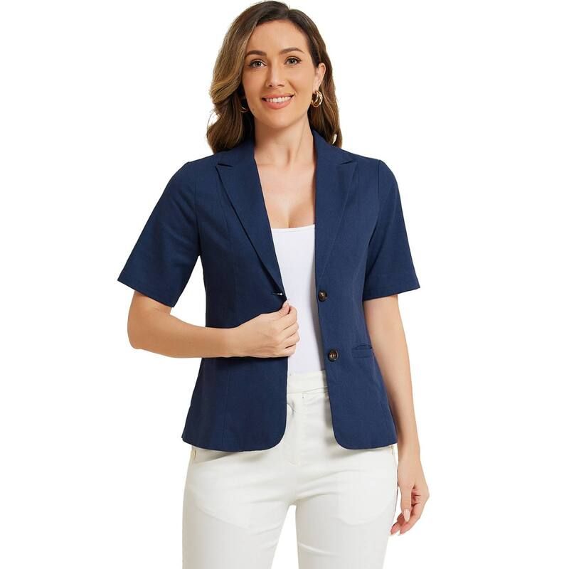 アレグラ ケー レディース アウター ジャケット・ブルゾン コットン ブレザー リネン ALLEGRA K Cotton Linen Blazer For Womens Office Businesshort Sleeve Notched Lapel Blaz