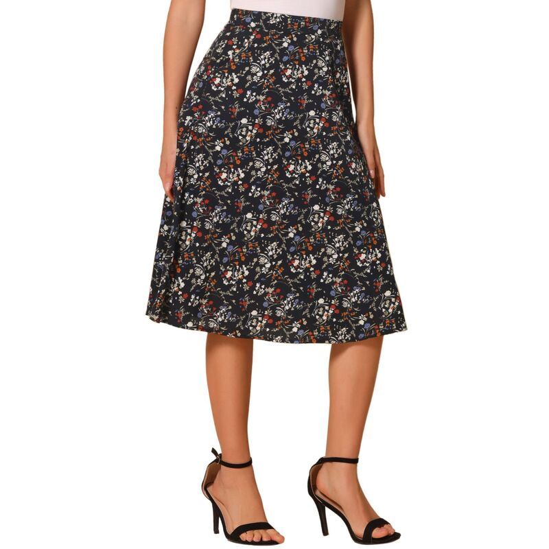 アレグラ ケー レディース ボトムスカート シフォン A ライン ミディ ALLEGRA K Womens Flare Below Knee Chiffon Flowy Waistband A Line Midi Skirt Black Red ブラック