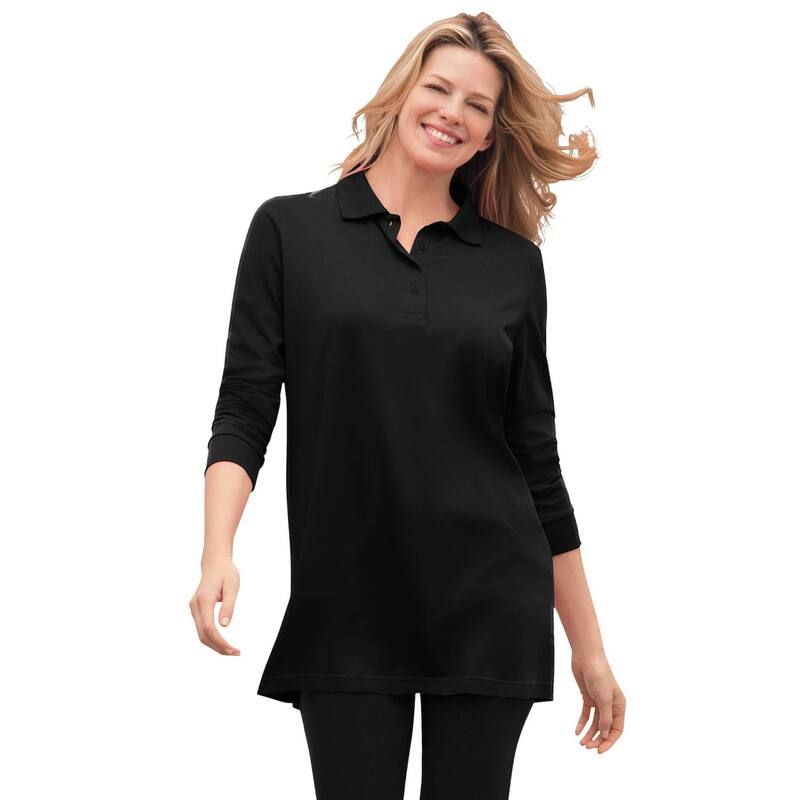 ウーマン ウィズイン レディース トップス Tシャツ ポロシャツ プラスサイズ 長袖 Woman Within Plusize LongSleeve Polo Shirt Black ブラック