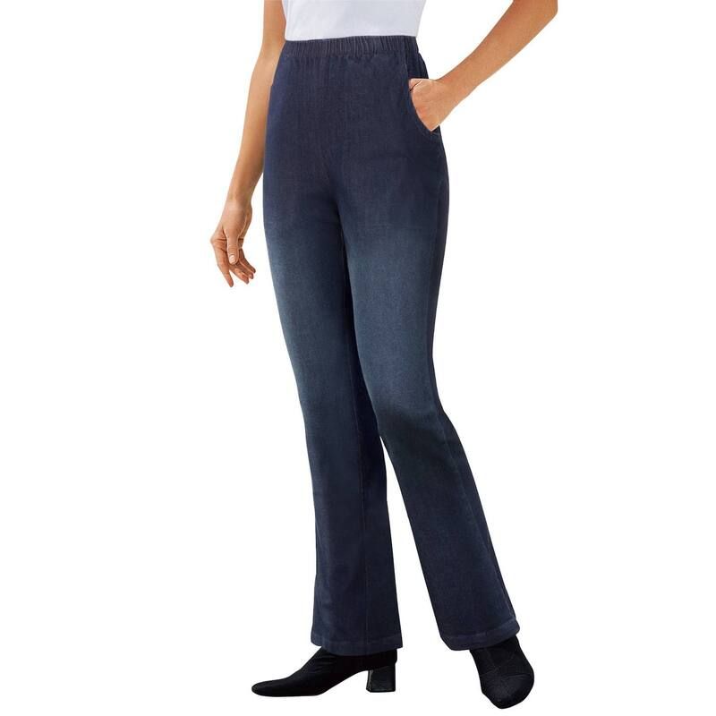 ウーマン ウィズイン レディース ボトムス デニムパンツ ブーツカット プラスサイズ ブーツ ジーンズ Woman Within Plusize Fineline Stretch Denim PullOn Bootcut Jeans Indigo Sanded